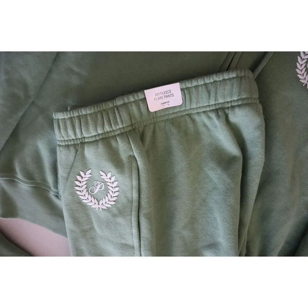 PINK Victoria's Secret WMN Sz XS Green Ivy Fleece Flare Pants Zip-Up Hoodie Set - Picture 12 of 16